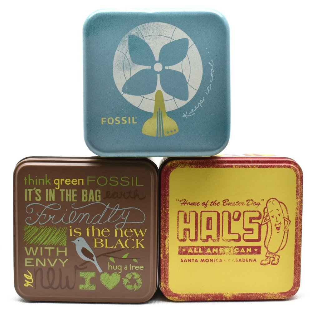 Fossil Watch Metal Tin Lot of 3 Boxs 2000, 2008, 2009, Empty Retro Case